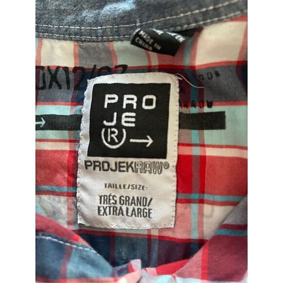 PROJEKRAW Mens Multicolor Plaid Collared Short Sleeves Button-Up Shirts XL - Picture 15 of 15